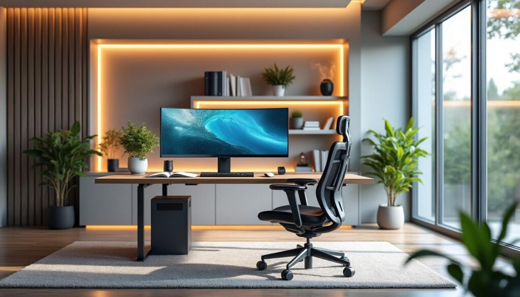 aménagez votre bureau à la maison pour un espace alliant confort ergonomique, productivité maximale et bien-être assuré au quotidien.