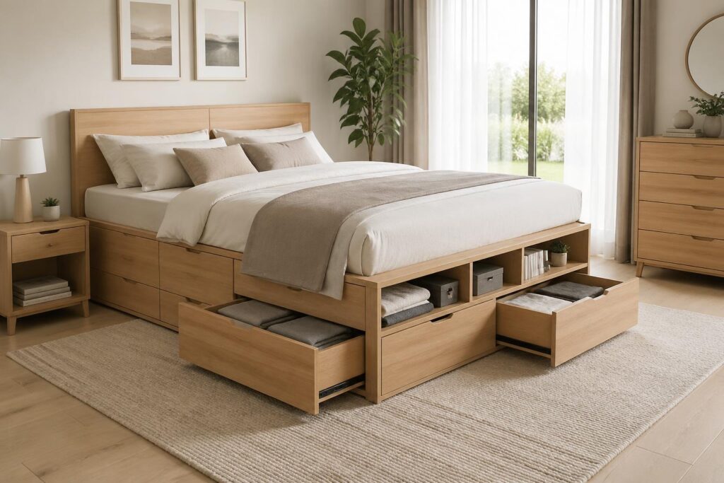 découvrez comment optimiser votre espace avec un lit doté de rangements intégrés pour une chambre parfaitement organisée et fonctionnelle.